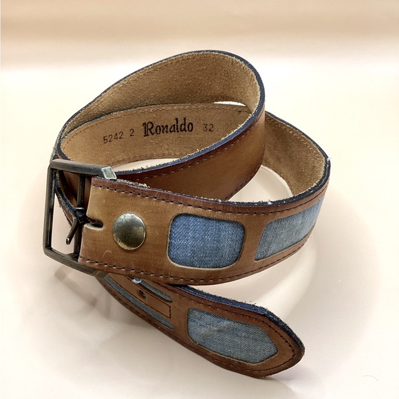 Vintage Ronaldo Leather Belt With Denim Accents - Picture 5 of 13
